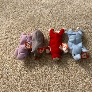 Ty mini Plush Toys- Hippo, Rhino, Bull, and Elephant